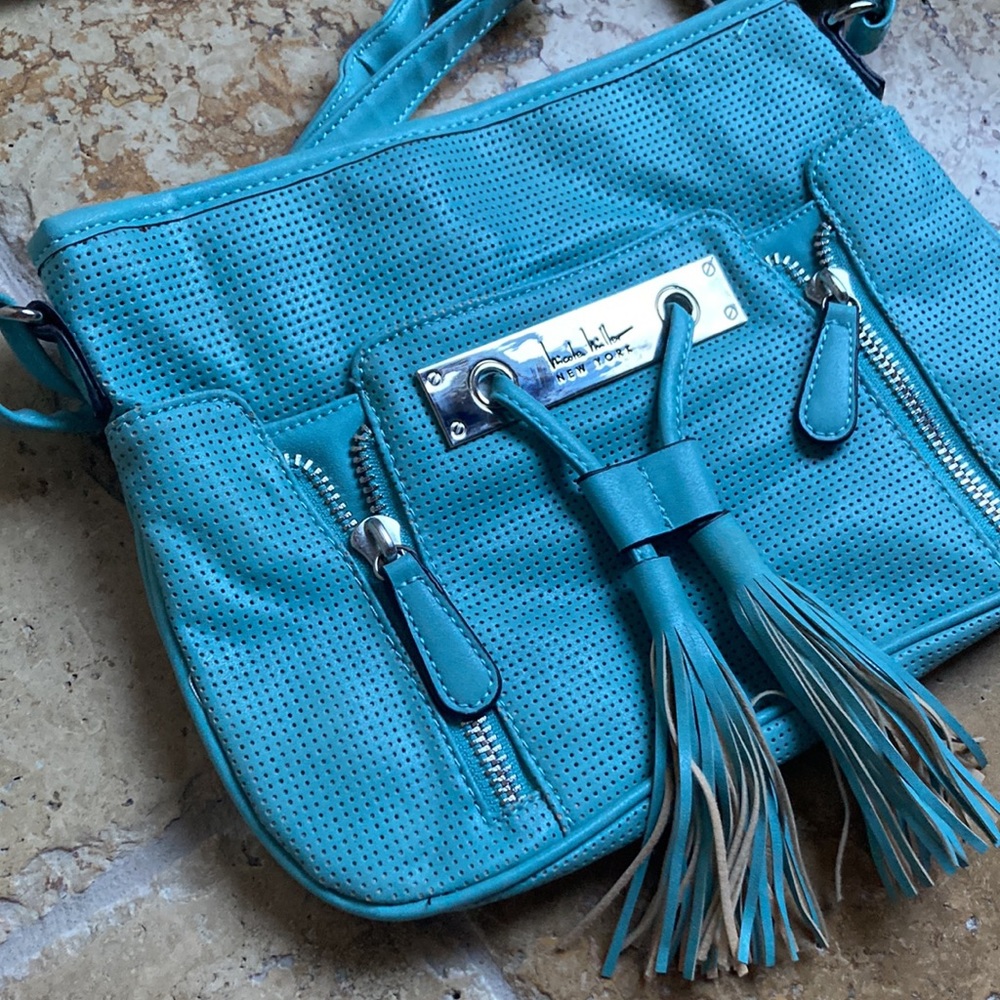 Nicole Miller New York teal purse handbag new fringe - Picture 2 of 16